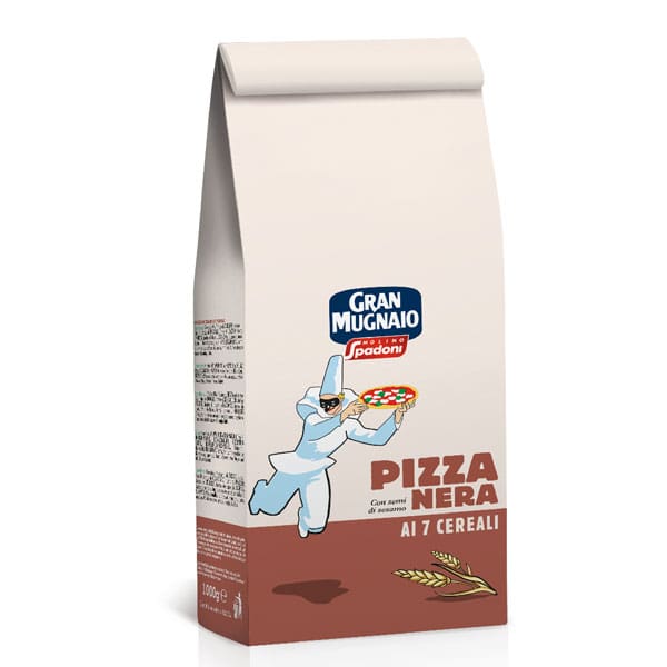 Molino Spadoni's Pizza Nera ai 7 Cereali, 1Kg verpakking.