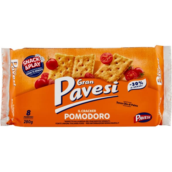 Pavesi Cracker Pomodoro 280g verpakking met tomatensmaak